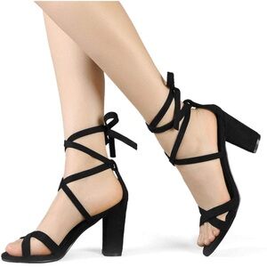 Allegra K Lace Up High Block Healed Sandals